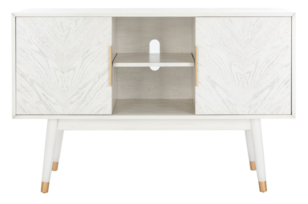 Safavieh Ligia Contemporary Media Stand With Cable Management And Brass Accents For Organized Entertainment Areas White Washed MED6400B