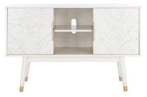 Safavieh Ligia Contemporary Media Stand With Cable Management And Brass Accents For Organized Entertainment Areas White Washed MED6400B