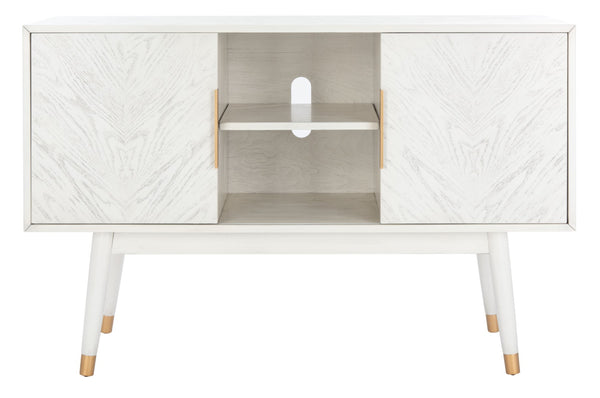 Safavieh Ligia Contemporary Media Stand With Cable Management And Brass Accents For Organized Entertainment Areas White Washed MED6400B