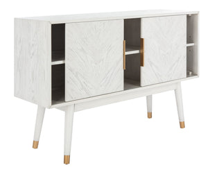 Safavieh Ligia Contemporary Media Stand With Cable Management And Brass Accents For Organized Entertainment Areas White Washed MED6400B