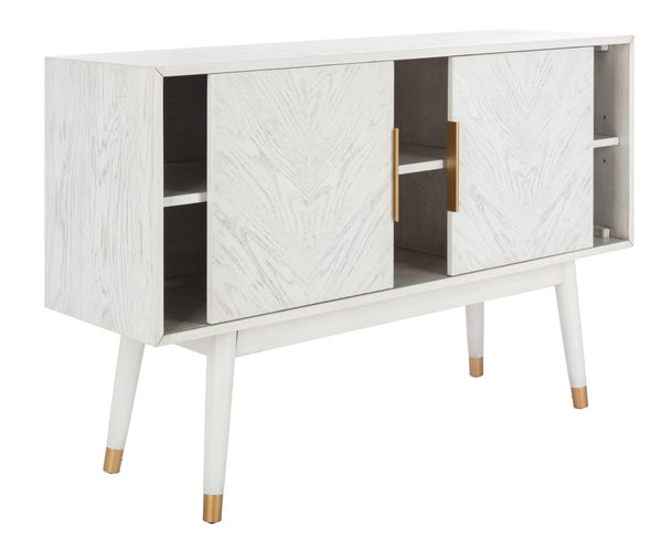 Safavieh Ligia Contemporary Media Stand With Cable Management And Brass Accents For Organized Entertainment Areas White Washed MED6400B