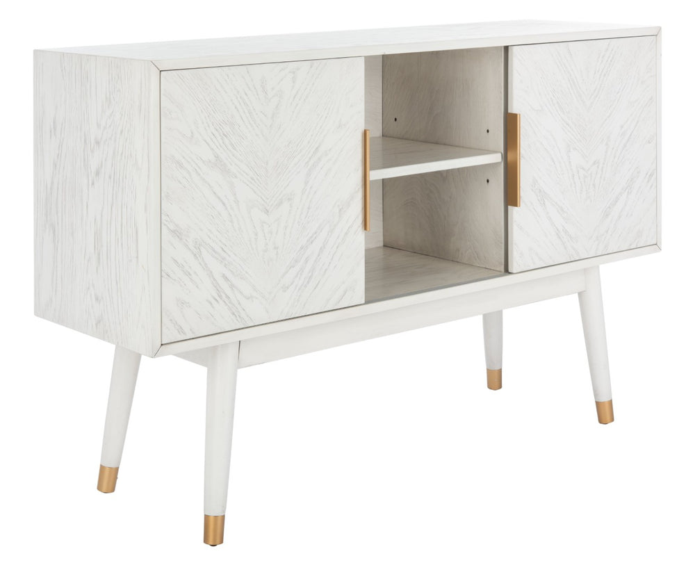 Safavieh Ligia Contemporary Media Stand With Cable Management And Brass Accents For Organized Entertainment Areas White Washed MED6400B
