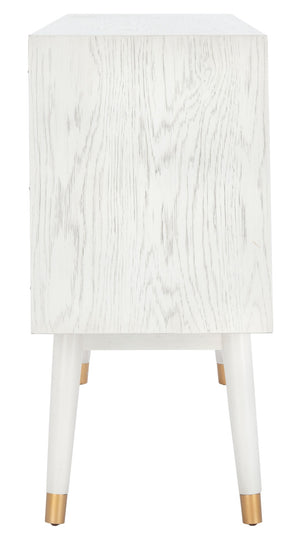 Safavieh Ligia Contemporary Media Stand With Cable Management And Brass Accents For Organized Entertainment Areas White Washed MED6400B