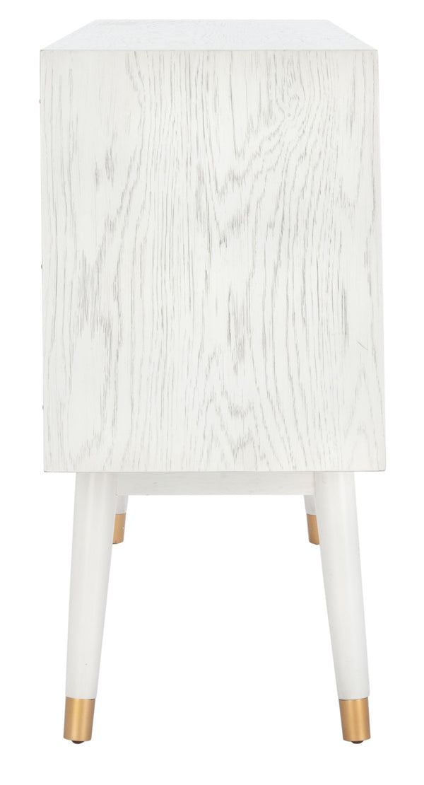 Safavieh Ligia Contemporary Media Stand With Cable Management And Brass Accents For Organized Entertainment Areas White Washed MED6400B