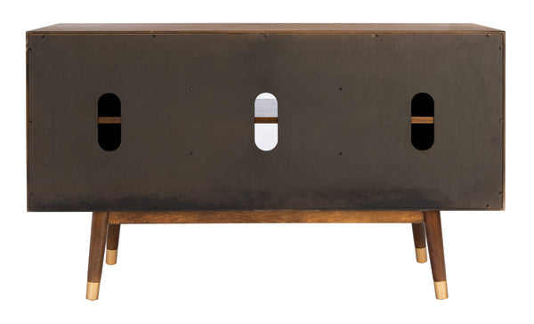 Safavieh Ligia Contemporary 2-door Media Stand With Stylish Brass Accents And Hidden Cable Management Solutions Walnut Wood And Mdf Med6400c