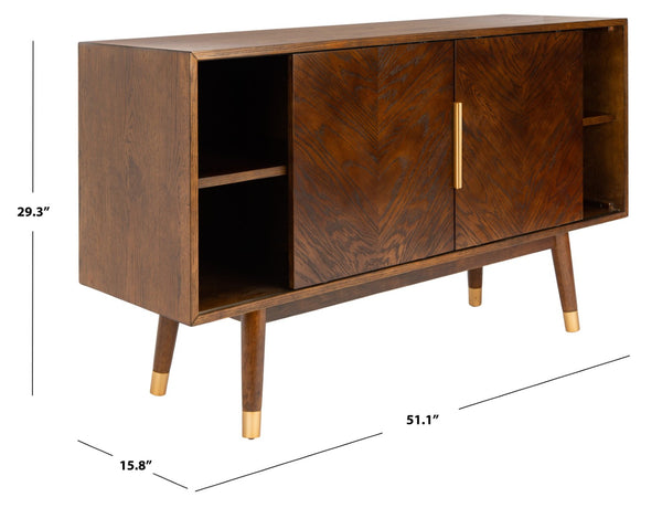 Safavieh Ligia Contemporary Media Stand With Cable Management And Brass Accents For Organized Entertainment Areas Walnut MED6400C