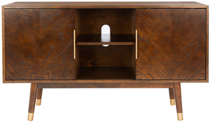 Safavieh Ligia Contemporary 2-door Media Stand With Stylish Brass Accents And Hidden Cable Management Solutions Walnut Wood And Mdf Med6400c