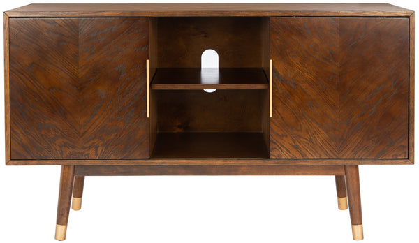 Safavieh Ligia Contemporary 2-door Media Stand With Stylish Brass Accents And Hidden Cable Management Solutions Walnut Wood And Mdf Med6400c