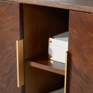 Safavieh Ligia Contemporary 2-door Media Stand With Stylish Brass Accents And Hidden Cable Management Solutions Walnut Wood And Mdf Med6400c