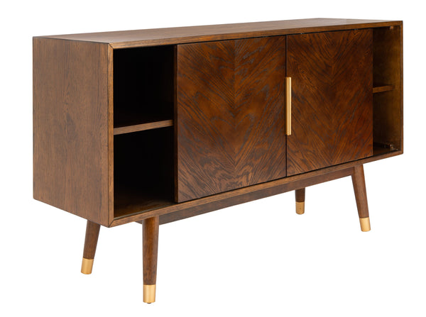 Safavieh Ligia Contemporary 2-door Media Stand With Stylish Brass Accents And Hidden Cable Management Solutions Walnut Wood And Mdf Med6400c