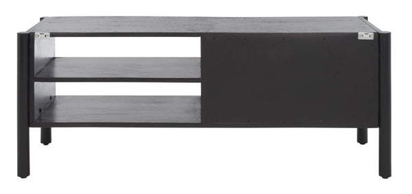 Safavieh Errington 2 Shelf Media Stand - Stylish Black Wood With Hand-Carved Accents For Modern Spaces MED9000A
