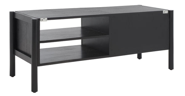 Safavieh Errington 2 Shelf Media Stand - Stylish Black Wood With Hand-Carved Accents For Modern Spaces MED9000A