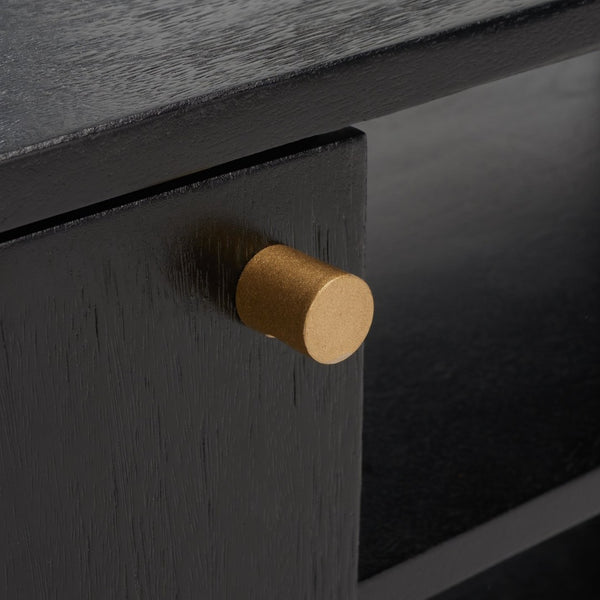 Safavieh Errington 2 Shelf Media Stand - Stylish Black Wood With Hand-Carved Accents For Modern Spaces MED9000A