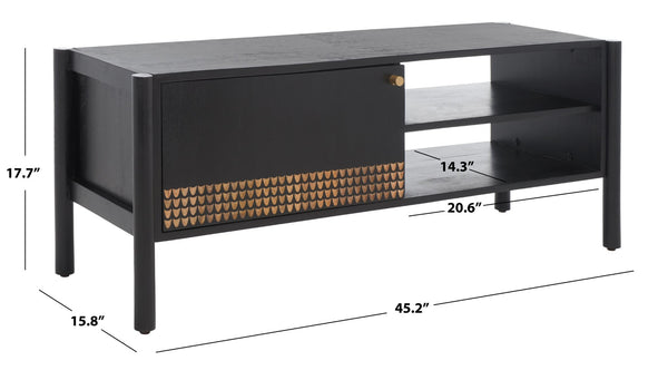 Safavieh Errington 2 Shelf Media Stand - Stylish Black Wood With Hand-Carved Accents For Modern Spaces MED9000A