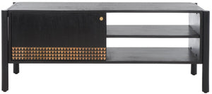 Safavieh Errington 2 Shelf Media Stand - Stylish Black Wood With Hand-Carved Accents For Modern Spaces MED9000A