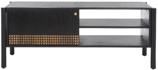 Safavieh Errington 2 Shelf Media Stand - Stylish Black Wood With Hand-Carved Accents For Modern Spaces MED9000A