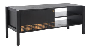 Safavieh Errington 2 Shelf Media Stand - Stylish Black Wood With Hand-Carved Accents For Modern Spaces MED9000A