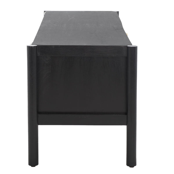 Safavieh Errington 2 Shelf Media Stand - Stylish Black Wood With Hand-Carved Accents For Modern Spaces MED9000A