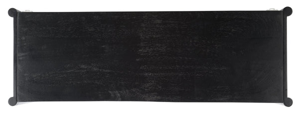 Safavieh Errington 2 Shelf Media Stand - Stylish Black Wood With Hand-Carved Accents For Modern Spaces MED9000A