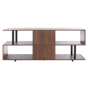 Safavieh Jarrett Large Media Stand – Modern Walnut Console With Zigzag Design & Black Metal Accents For Storage MED9300A
