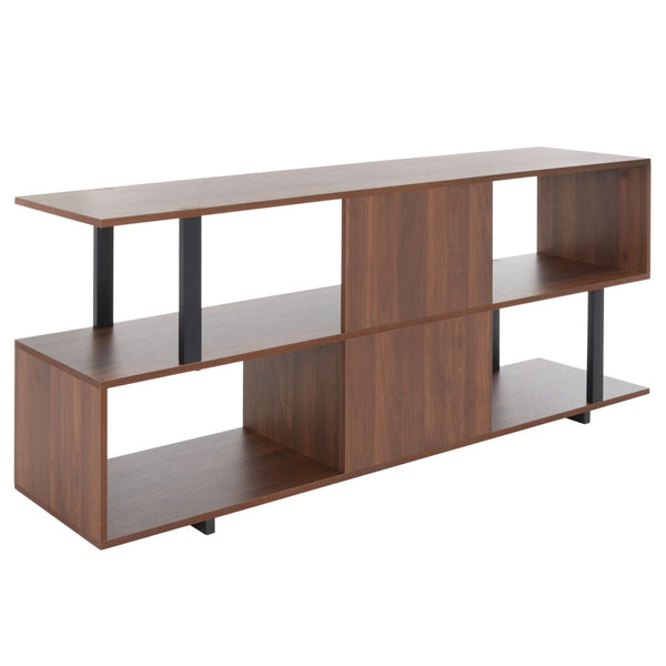 Safavieh Jarrett Large Media Stand – Modern Walnut Console With Zigzag Design & Black Metal Accents For Storage MED9300A