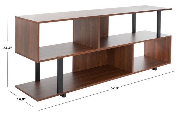 Safavieh Jarrett Large Media Stand – Modern Walnut Console With Zigzag Design & Black Metal Accents For Storage MED9300A