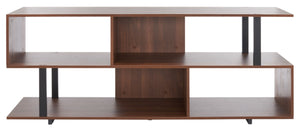 Safavieh Jarrett Large Media Stand – Modern Walnut Console With Zigzag Design & Black Metal Accents For Storage MED9300A