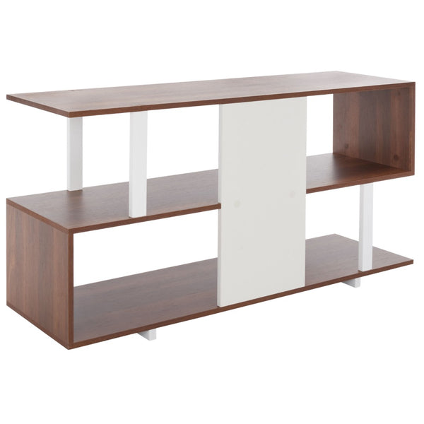 Safavieh Jarrett Small Media Stand - Modern Zigzag Design With Open Shelving For Stylish Living Room Storage Walnut / White MED9301B