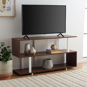 Safavieh Jarrett Small Media Stand - Modern Zigzag Design With Open Shelving For Stylish Living Room Storage Walnut / White MED9301B