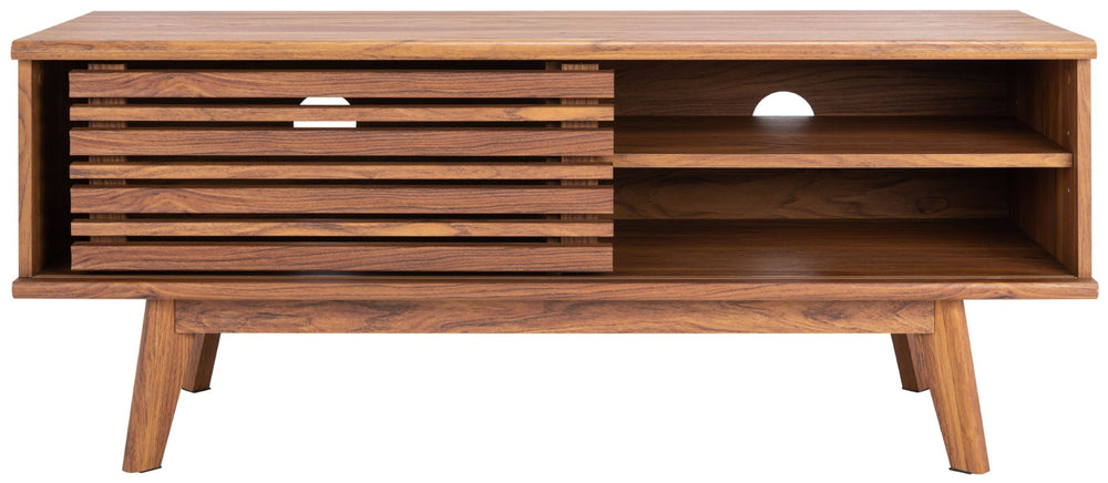 Safavieh Aurelio Vintage-Inspired Media Stand With Two Shelves And Smart Cable Management For Modern Living Walnut MED9600A