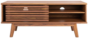 Safavieh Aurelio Vintage-Inspired Media Stand With Two Shelves And Smart Cable Management For Modern Living Walnut MED9600A