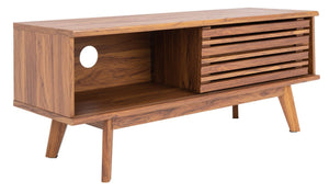 Safavieh Aurelio Vintage-Inspired Media Stand With Two Shelves And Smart Cable Management For Modern Living Walnut MED9600A