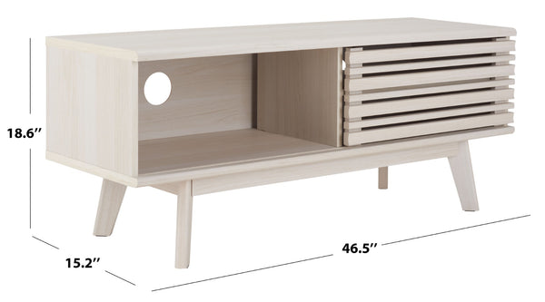 Safavieh Aurelio Vintage-Inspired Media Stand With Two Shelves And Smart Cable Management For Modern Living Bleached White MED9600C