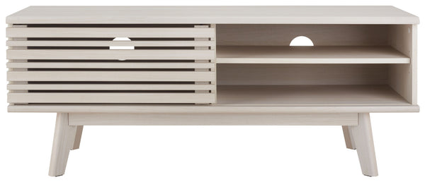 Safavieh Aurelio Vintage-Inspired Media Stand With Two Shelves And Smart Cable Management For Modern Living Bleached White MED9600C