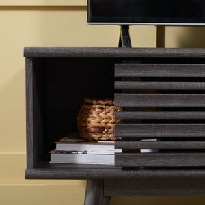Safavieh Aurelio Vintage-Inspired Media Stand With Two Shelves And Smart Cable Management For Modern Living Distressed Black MED9600E