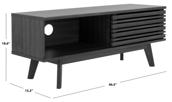 Safavieh Aurelio Vintage-Inspired Media Stand With Two Shelves And Smart Cable Management For Modern Living Distressed Black MED9600E