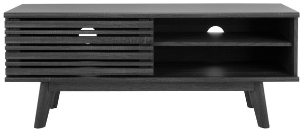 Safavieh Aurelio Vintage-Inspired Media Stand With Two Shelves And Smart Cable Management For Modern Living Distressed Black MED9600E