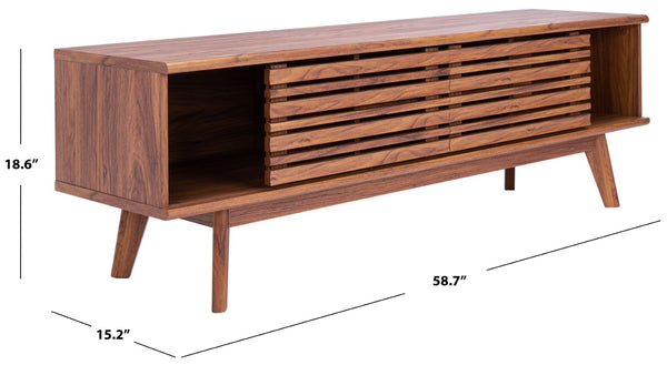 Safavieh Esma Stylish Media Stand With Retro Design, Two Shelves, And Cable Management For Modern Spaces Walnut MED9601A
