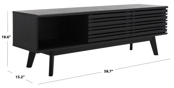 Safavieh Esma Stylish Media Stand With Retro Design, Two Shelves, And Cable Management For Modern Spaces Black MED9601B
