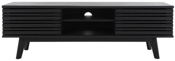Safavieh Esma Stylish Media Stand With Retro Design, Two Shelves, And Cable Management For Modern Spaces Black MED9601B