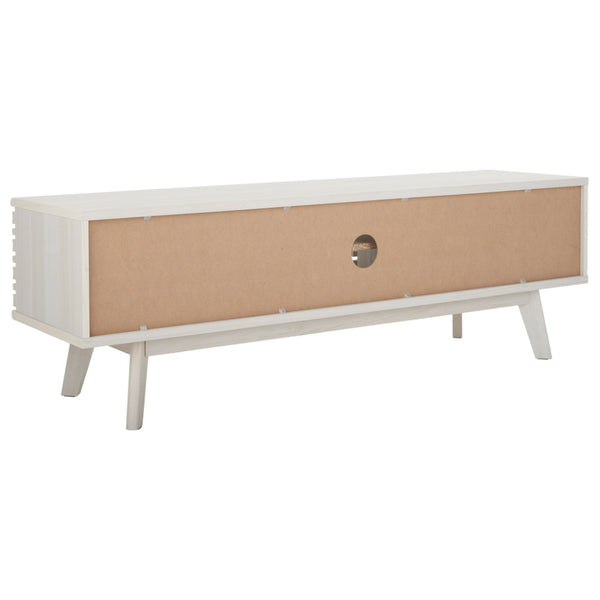 Safavieh Esma Stylish Media Stand With Retro Design, Two Shelves, And Cable Management For Modern Spaces Bleached White MED9601C
