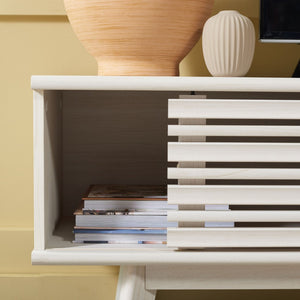 Safavieh Esma Stylish Media Stand With Retro Design, Two Shelves, And Cable Management For Modern Spaces Bleached White MED9601C