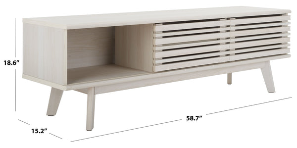 Safavieh Esma Stylish Media Stand With Retro Design, Two Shelves, And Cable Management For Modern Spaces Bleached White MED9601C
