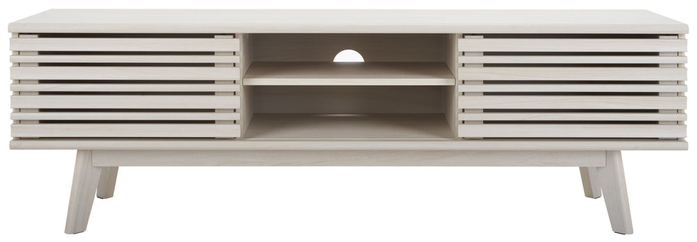 Safavieh Esma Stylish Media Stand With Retro Design, Two Shelves, And Cable Management For Modern Spaces Bleached White MED9601C