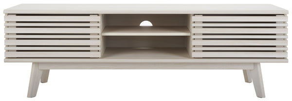 Safavieh Esma Stylish Media Stand With Retro Design, Two Shelves, And Cable Management For Modern Spaces Bleached White MED9601C