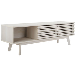 Safavieh Esma Stylish Media Stand With Retro Design, Two Shelves, And Cable Management For Modern Spaces Bleached White MED9601C