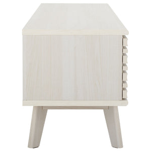 Safavieh Esma Stylish Media Stand With Retro Design, Two Shelves, And Cable Management For Modern Spaces Bleached White MED9601C