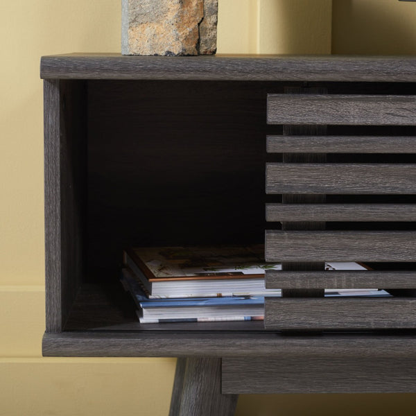 Safavieh Esma Stylish Media Stand With Retro Design, Two Shelves, And Cable Management For Modern Spaces Distressed Black MED9601E