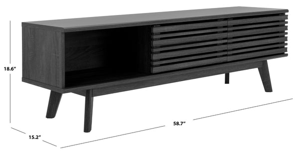 Safavieh Esma Stylish Media Stand With Retro Design, Two Shelves, And Cable Management For Modern Spaces Distressed Black MED9601E