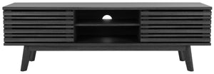 Safavieh Esma Stylish Media Stand With Retro Design, Two Shelves, And Cable Management For Modern Spaces Distressed Black MED9601E